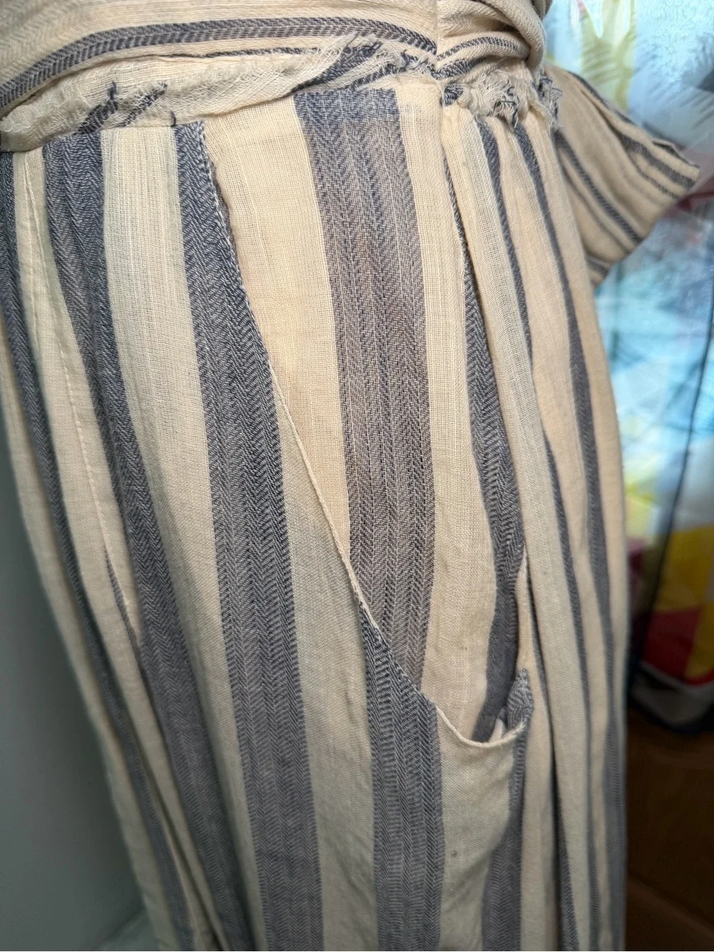 Free People Striped Strapless Maxi Dress Tie Waist Boho Coastal Size M
